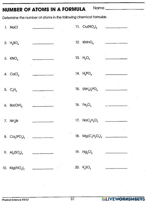 Chemical Formula Worksheet
