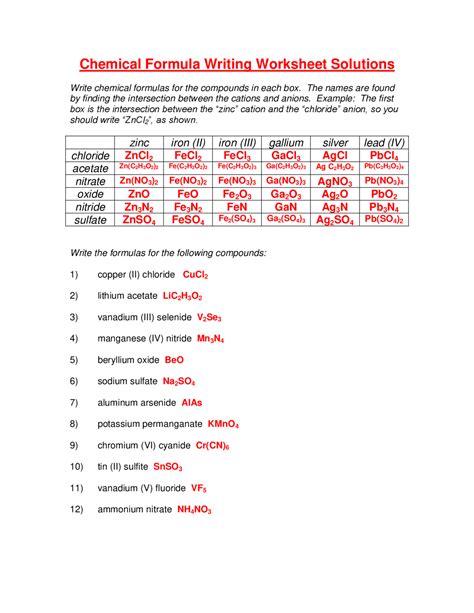 Chemical Formula Writing Worksheet Chemical Calculations Worksheet - Chemical Calculations Worksheet