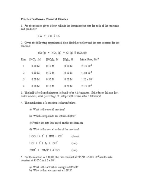 Chemical Kinetics Practice Problems And Answers