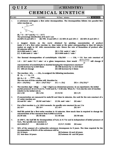 Chemical Kinetics Questions Practice Questions Of Chemical Kinetics Chemical Kinetics Worksheet Answers - Chemical Kinetics Worksheet Answers