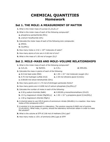 Chemical Quantities Practice Problems Answers