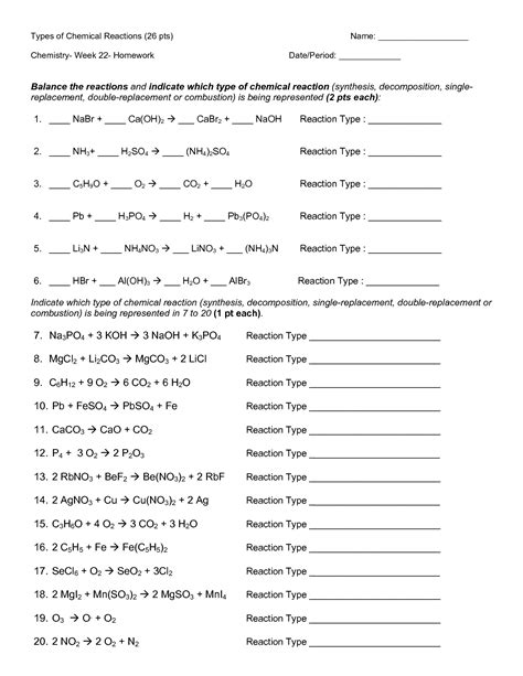 Chemical Reaction Type Worksheet Identify Chemical Reactions Worksheet - Identify Chemical Reactions Worksheet