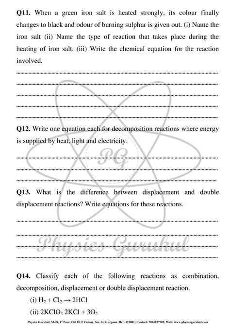 Chemical Reactions Amp Equations Worksheet Gurukul Of Chemistry Chemical Reactions Worksheet - Chemistry Chemical Reactions Worksheet