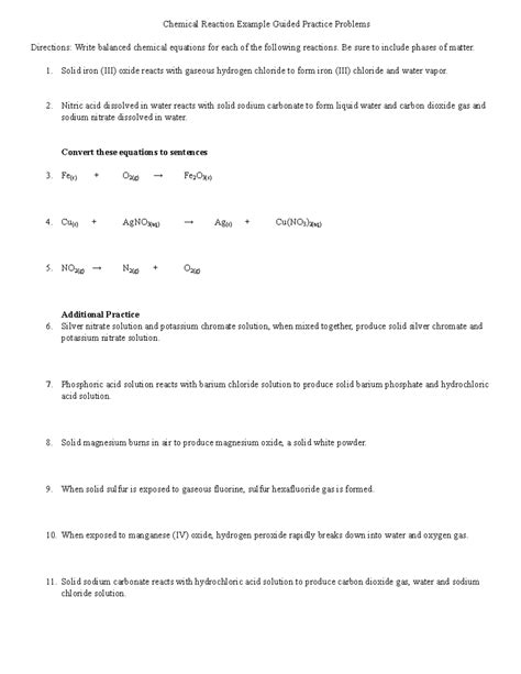 Chemical Reactions Guided Practice Problems 2 Answers