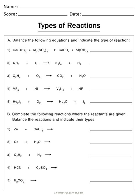 Chemical Reactions Practice Problems
