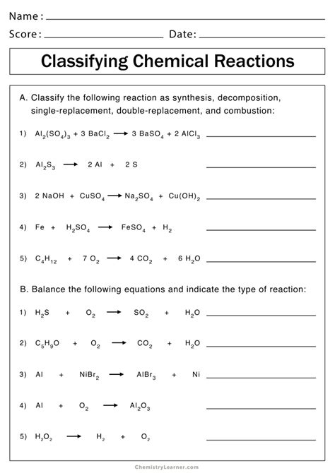 Chemical Reactions Types Worksheet Chemical Reactions Equations Worksheet - Chemical Reactions Equations Worksheet