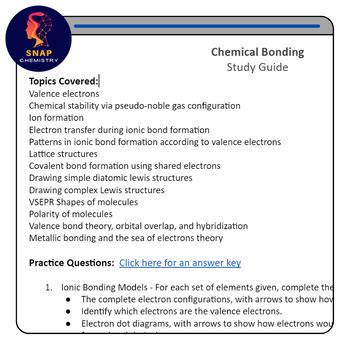 Full Download Chemical Bonding Study Guide 