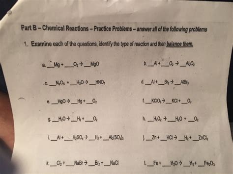 Read Chemical Reactions Practice Problems Answers 