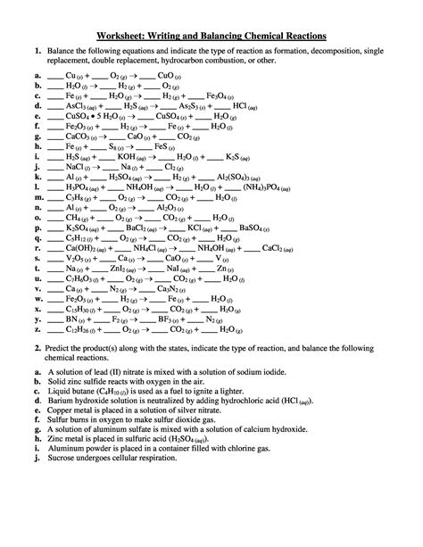 Chemistry 1 Chapter 8 Balancing Chemical Reactions Worksheet Chemistry Chemical Reactions Worksheet - Chemistry Chemical Reactions Worksheet