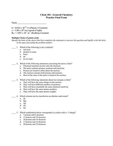 chemistry 101 practice exam 1 dr peck