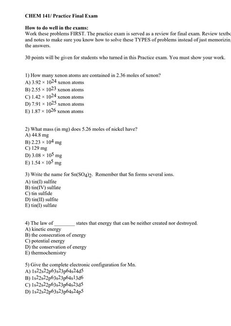 chemistry 141 final exam