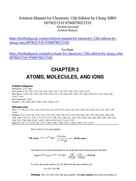 Chemistry Assessment Solution Manual