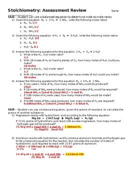 chemistry benchmark assessment stoichiometry answer sheet