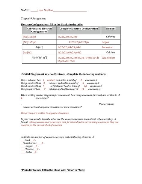 Chemistry Ch 9 Answer Key