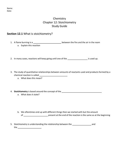 Chemistry Chapter 12 Stoichiometry Assessment Answers