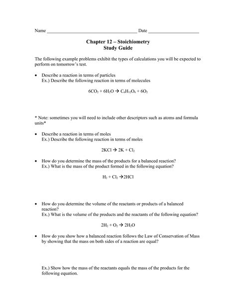 Chemistry Chapter 12 Stoichiometry Study Guide For Content Mastery Answers