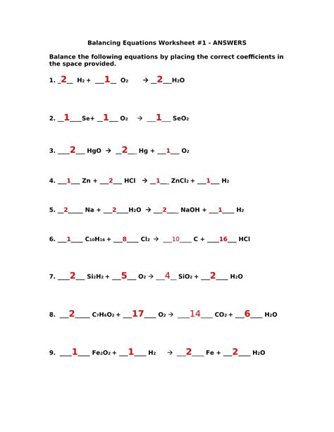 Chemistry Chapter 3 Equations Worksheet 1