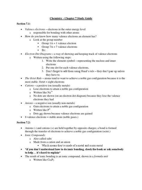 Chemistry Chapter 7 Study Guide Answers