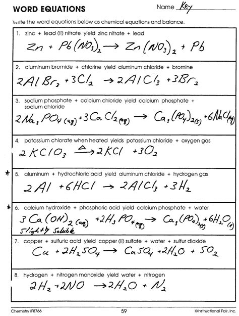 Chemistry Chemical Word Equations Worksheet Answers Worksheet Chemistry Word Equations Worksheet Answers - Chemistry Word Equations Worksheet Answers