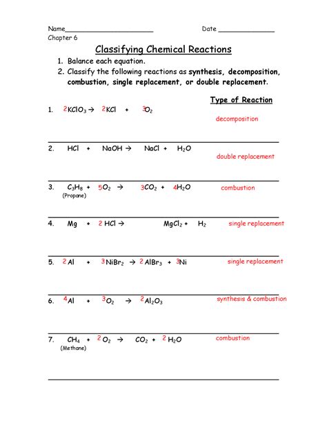 chemistry classifying chemical reactions answer key