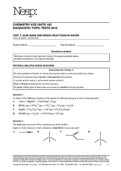 Chemistry Diagnostic Test Topic 5