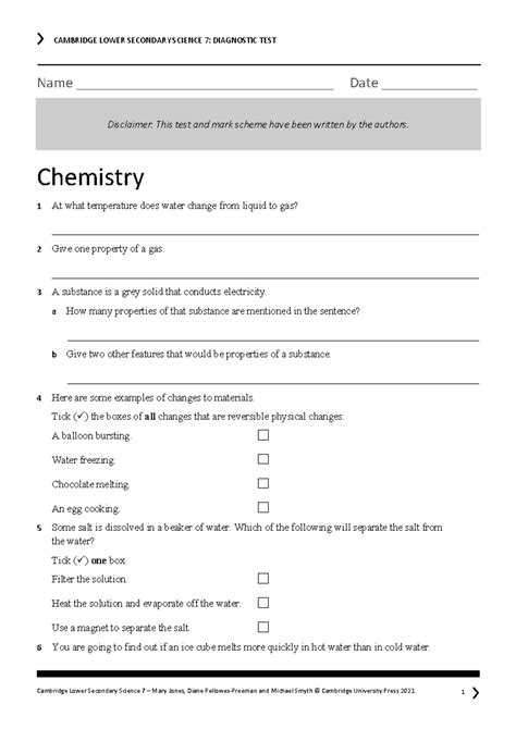 chemistry diagnostic test topic 7 answers