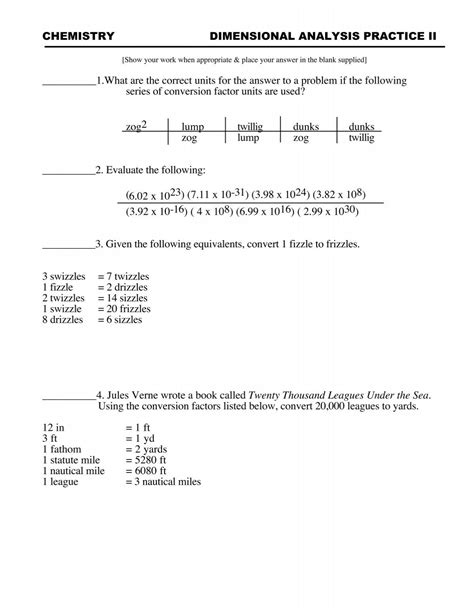 Chemistry Dimensional Analysis Practice Iv Answers