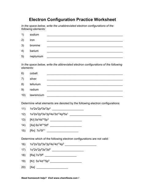 chemistry electron configuration test answers