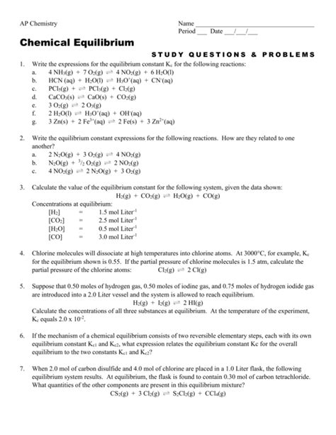 Chemistry Equilibrium Practice Problems