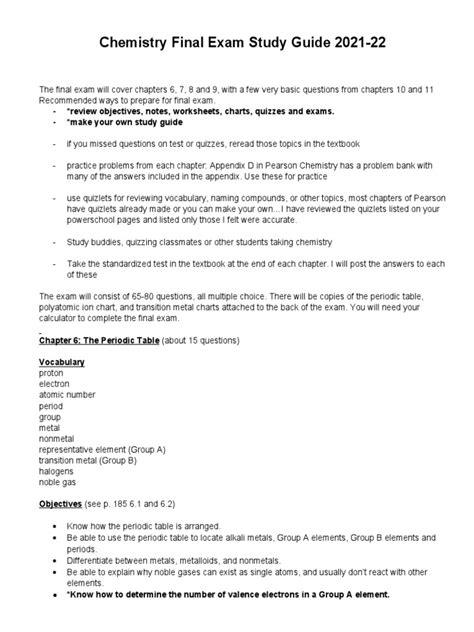 Chemistry Final Study Packet