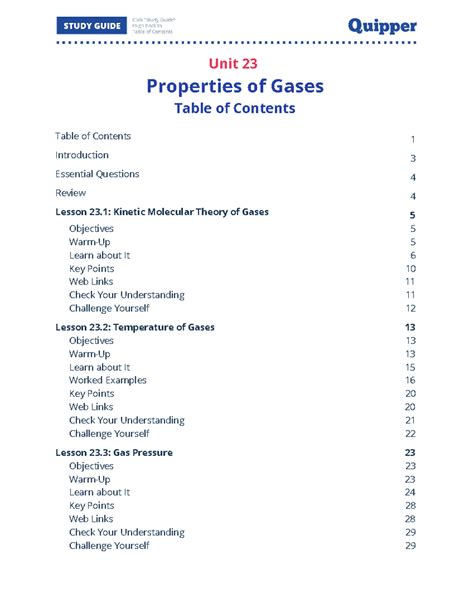 Chemistry Gases Unit Study Guide
