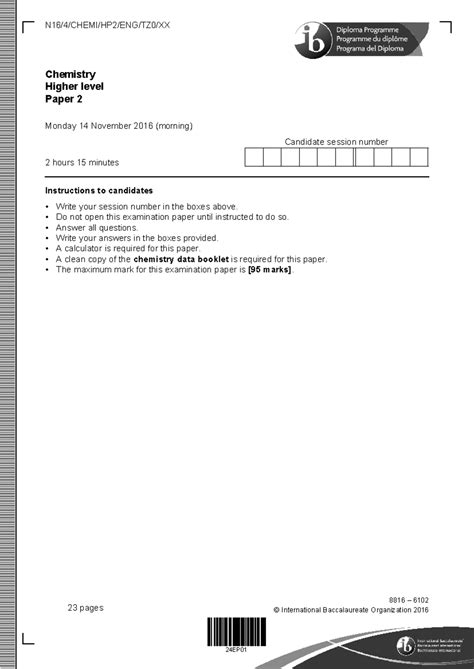 Chemistry Higher Level Paper 2 Mark Scheme