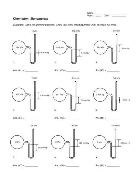 Chemistry Manometers Worksheet Answers   Manometer Problems Worksheet Answers Pdf Advanced - Chemistry Manometers Worksheet Answers