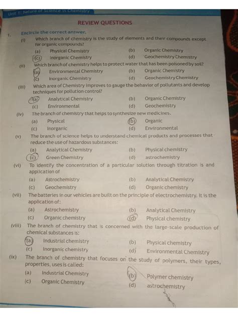 Chemistry Mcqs For Class 9 With Answers