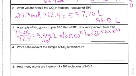 Chemistry Mixed Mole Problems Answer Key