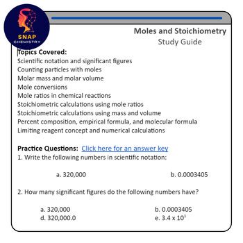 Chemistry Moles Study Guide