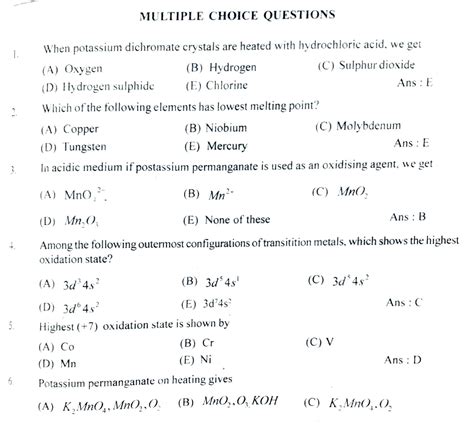 chemistry multiple choice questions with answers