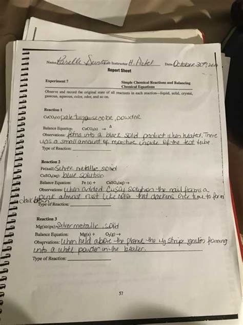 Chemistry Nail Lab Answer Key