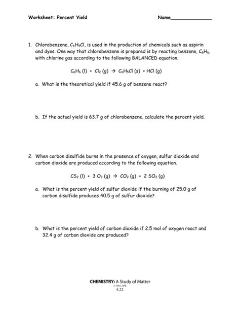 Chemistry Percent Yield Worksheet Answers   Stoichiometry V Percent Yield Quiz - Chemistry Percent Yield Worksheet Answers