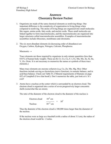 chemistry review packet answer key