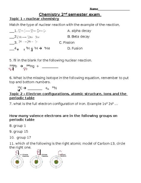 Chemistry Second Semester Final Exam Study Guide