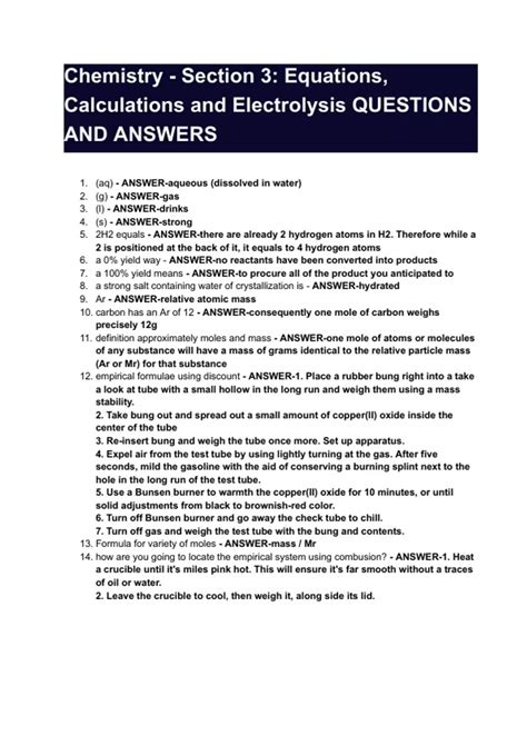 Chemistry Section 3 Mastering Problems Answers