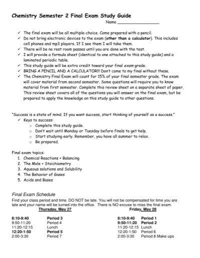 Chemistry Semester 2 Final Study Guide Answers