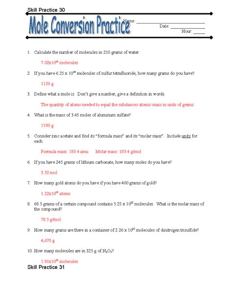 chemistry skill practice answers