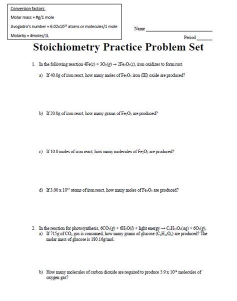 chemistry stoichiometry practice problems with answers