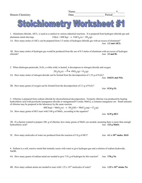 Chemistry Stoichiometry Worksheet 1   5 2 1 Practice Problems Reaction Stoichiometry Chemistry - Chemistry Stoichiometry Worksheet 1