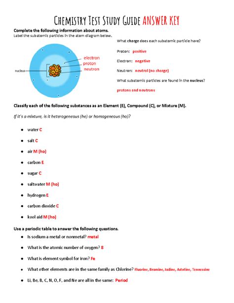 Chemistry Study Guide Answer Key