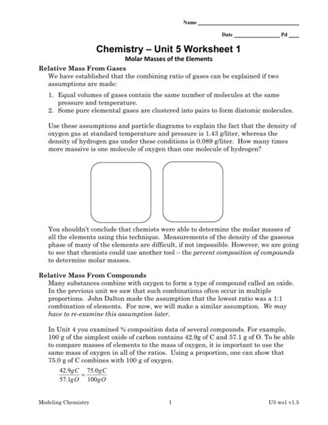 Chemistry Unit 5 Worksheet 1 Studylib Net Chemistry Unit 1 Worksheet 5 - Chemistry Unit 1 Worksheet 5