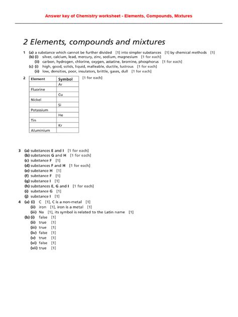 Chemistry Workbook Pages Answer