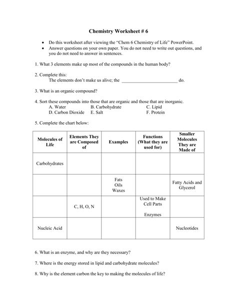 Chemistry Worksheet Answers Excelguider Com Chemistry I Worksheet - Chemistry I Worksheet